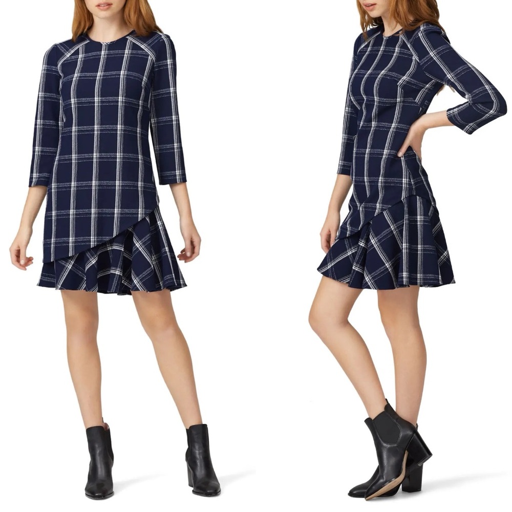 Shoshanna | Aldora Dress Navy Plaid Ruffle 4
